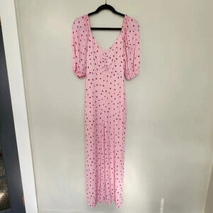 Mint Velvet Straight Leg Jumpsuit Pink Strawberry Print Puff Sleeve UK 8 USA 4